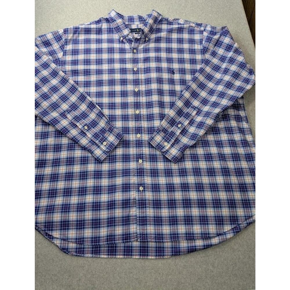 Ralph Lauren Shirt Mens 3XB Big Blue White Plaid Classic Fit Button Down Cotton